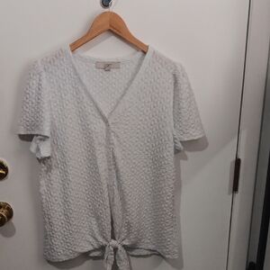 LOFT White Textured Button-Down Shirt